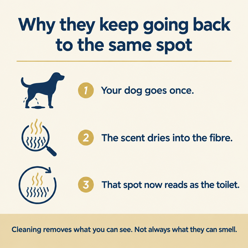Why dogs keep going back to the same spot, three step explainer