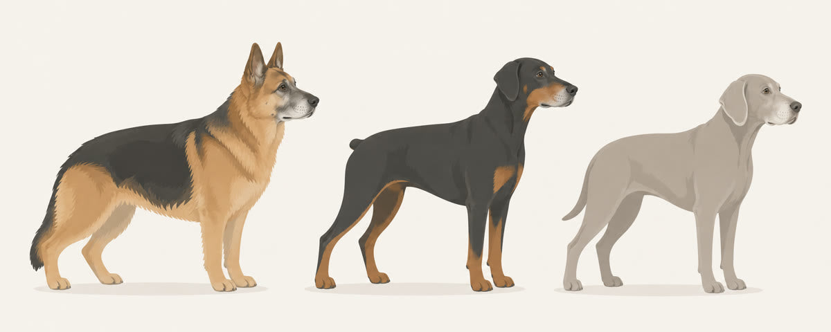 Illustrated German Shepherd, Doberman and Weimaraner